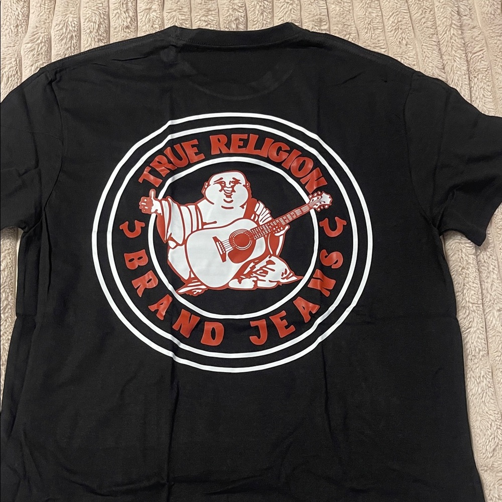 True Religion Black Tee with Red and White Graphic